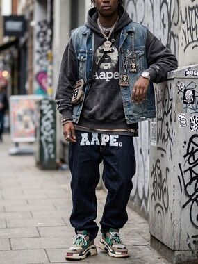 AAPE A Bathing Ape Bape Loose Denim Jeans Mens‎ Sz 34X31